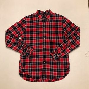 J.Crew Mens Collared Plaid Red Navy Button Down